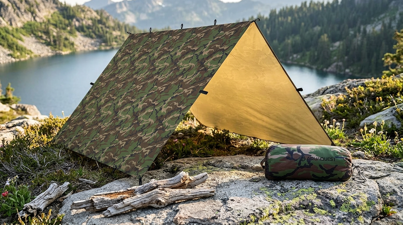AquaQuest Defender Tarp – Heavy-Duty Waterproof (20,000 mm) Seam-Taped Rain Fly for Camping, Bushcraft & Survival