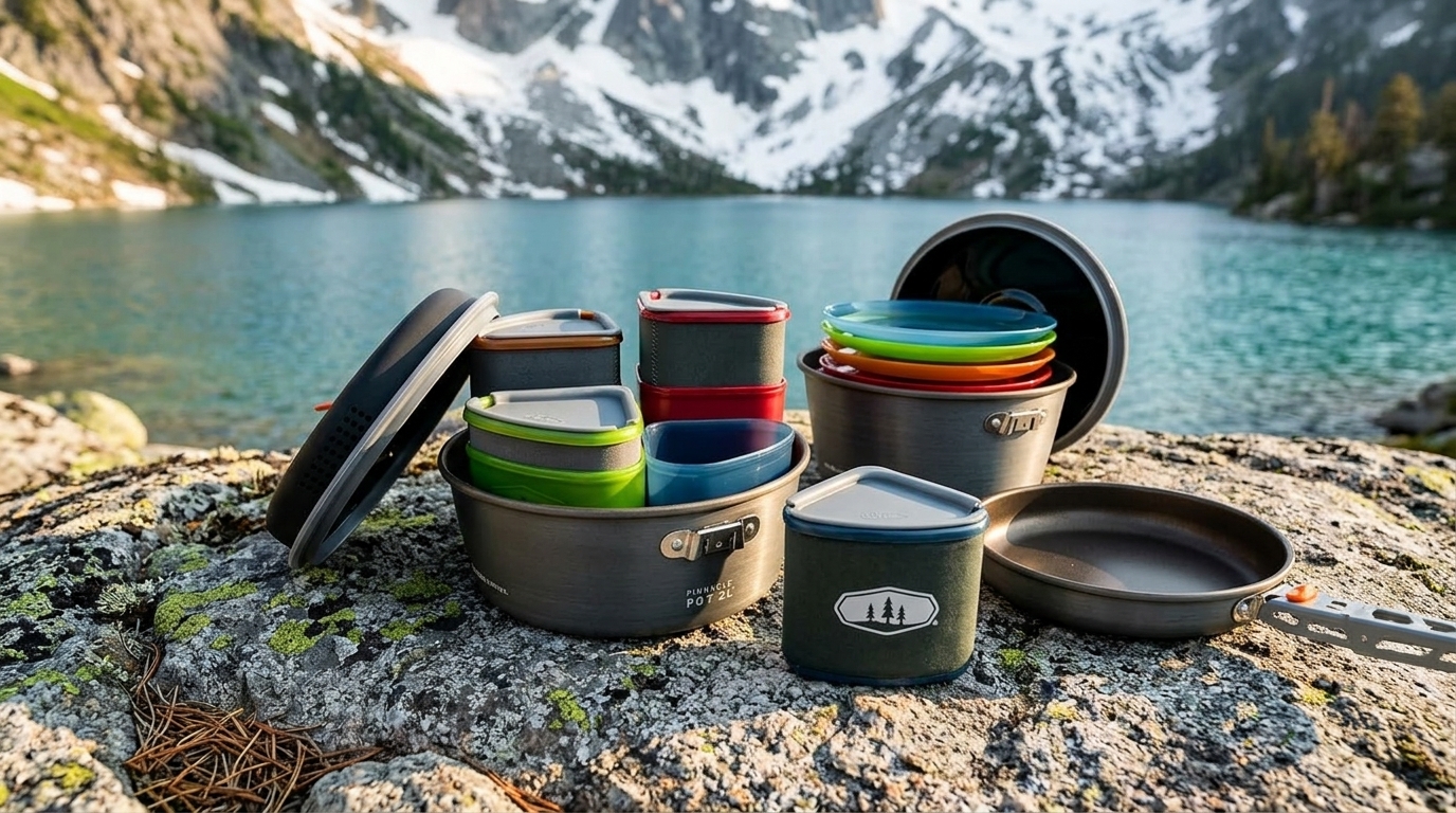 GSI Outdoors Pinnacle Ceramic Camper Cookware Set Review: Hard-Anodized 4-Person System with Modular Nesting